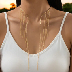 Collier doré ras de cou à franges dorées