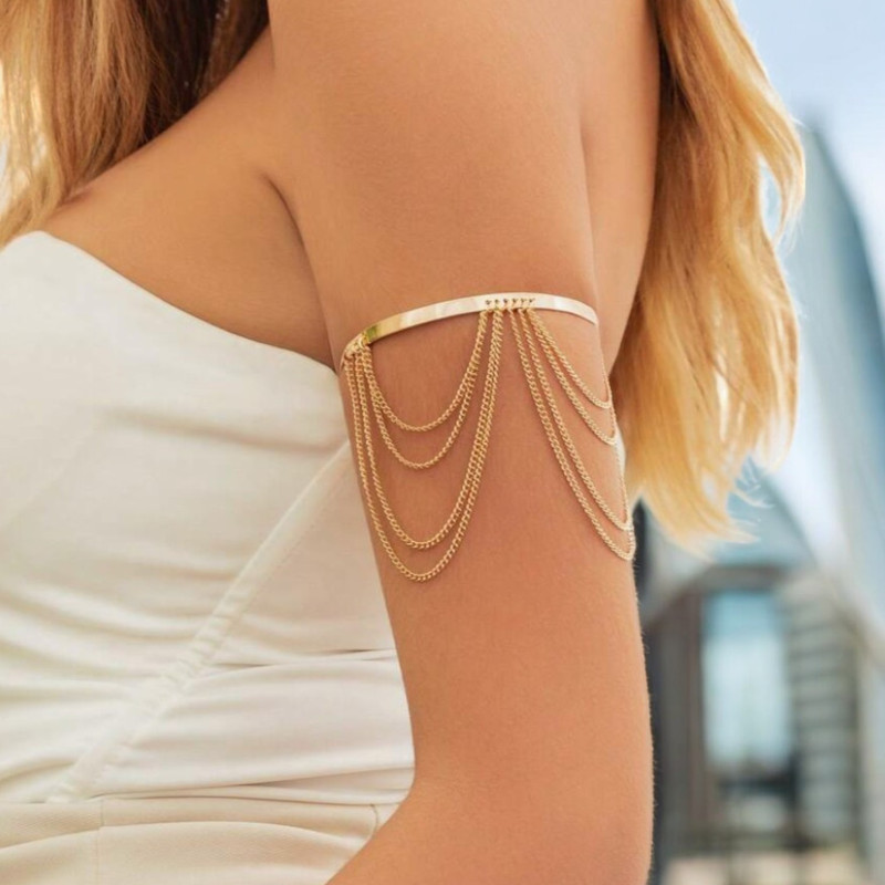 Bracelet haut de bras chaînettes dorées