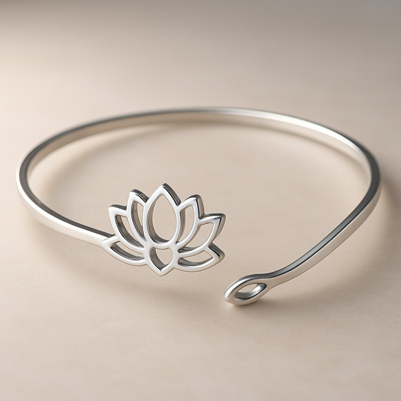 Bracelet jonc argenté lotus Acier