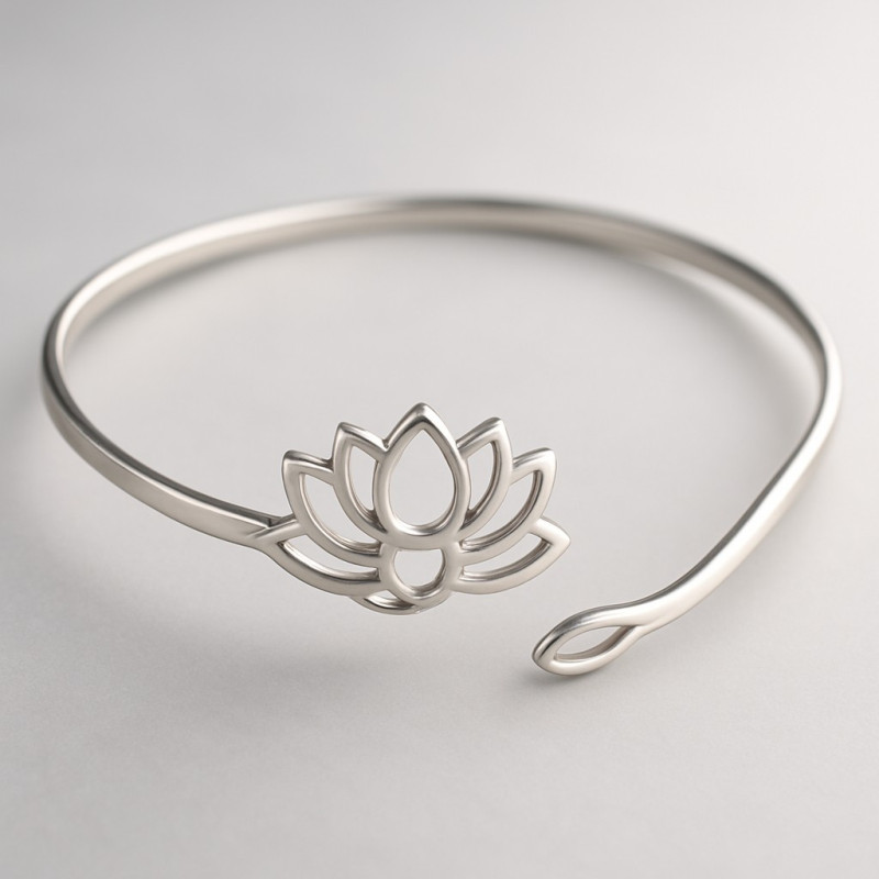 Bracelet jonc argenté lotus Acier