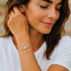 Bracelet jonc doré lotus Acier