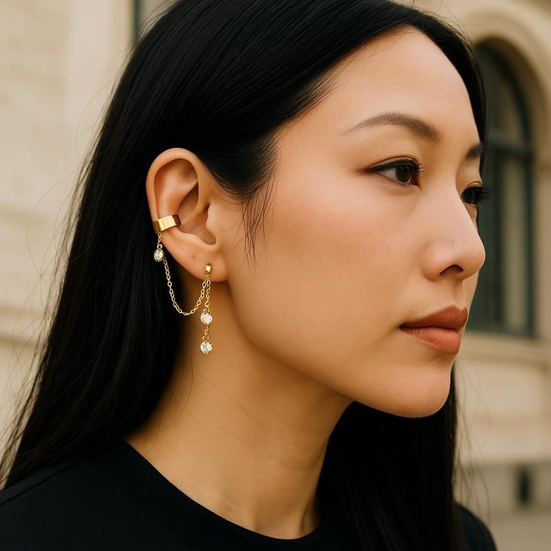Boucles d'oreilles dorées strass avec clip