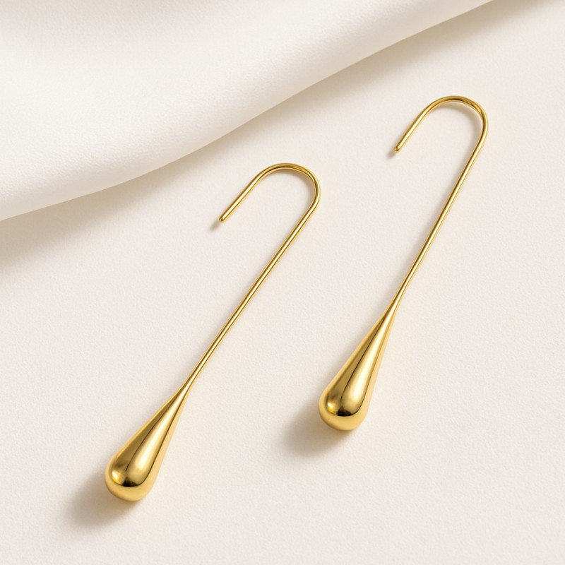 Boucles d'oreilles gouttes pendantes dorées Acier