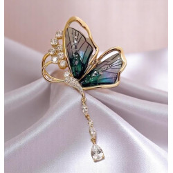 Broche dorée papillon multicolore