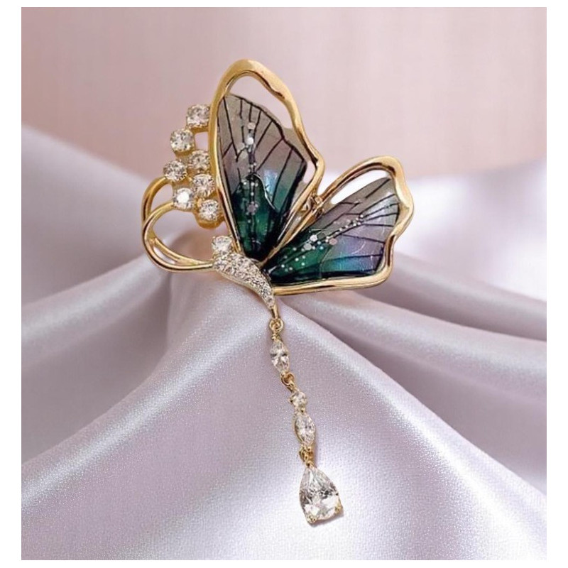 Broche dorée papillon multicolore