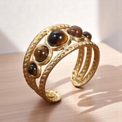 Bague ajustable dorée oeil de tigre Acier