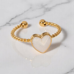 Bague ajustable dorée coeur blanc Acier