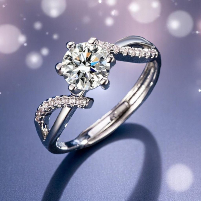 Bague ajustable argenté zircon Plaqué or blanc