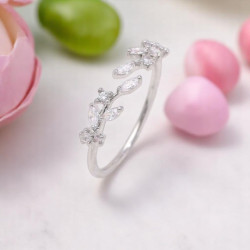 Bague ajustable feuille argentées Plaqué or blanc
