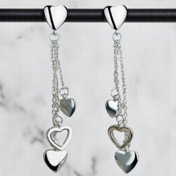 Boucles d'oreilles argentées trio de coeurs Argent 925