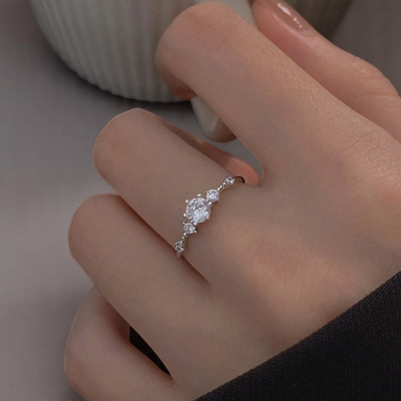 Bague ajustable argenté strass minimaliste Plaqué or blanc