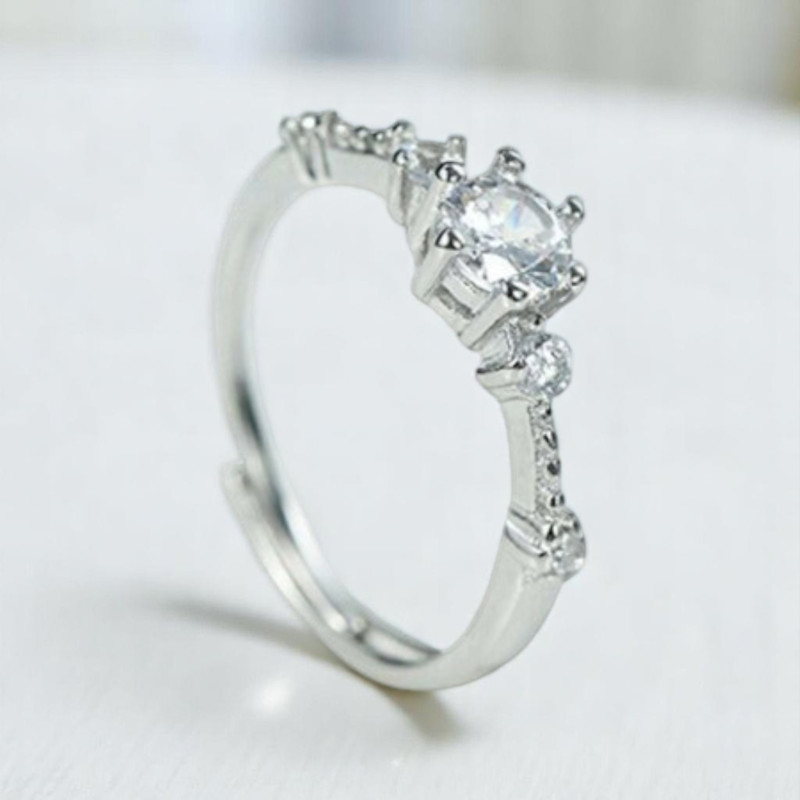 Bague ajustable argenté strass minimaliste Plaqué or blanc