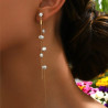 Boucles d'oreilles dorées pendantes strass et perles blanches