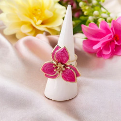 Bague ajustable dorée fleur rose