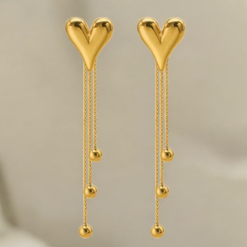 Boucles d'oreilles dorées cœurs et franges