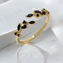 Bague ajustable dorée laurier noir