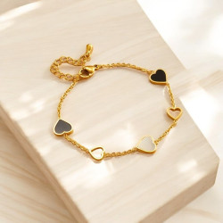 Bracelet doré coeur noir et blanc Acier