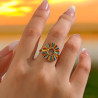 Bague ajustable dorée ronde huile colorée
