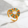 Bague ajustable dorée ronde huile colorée