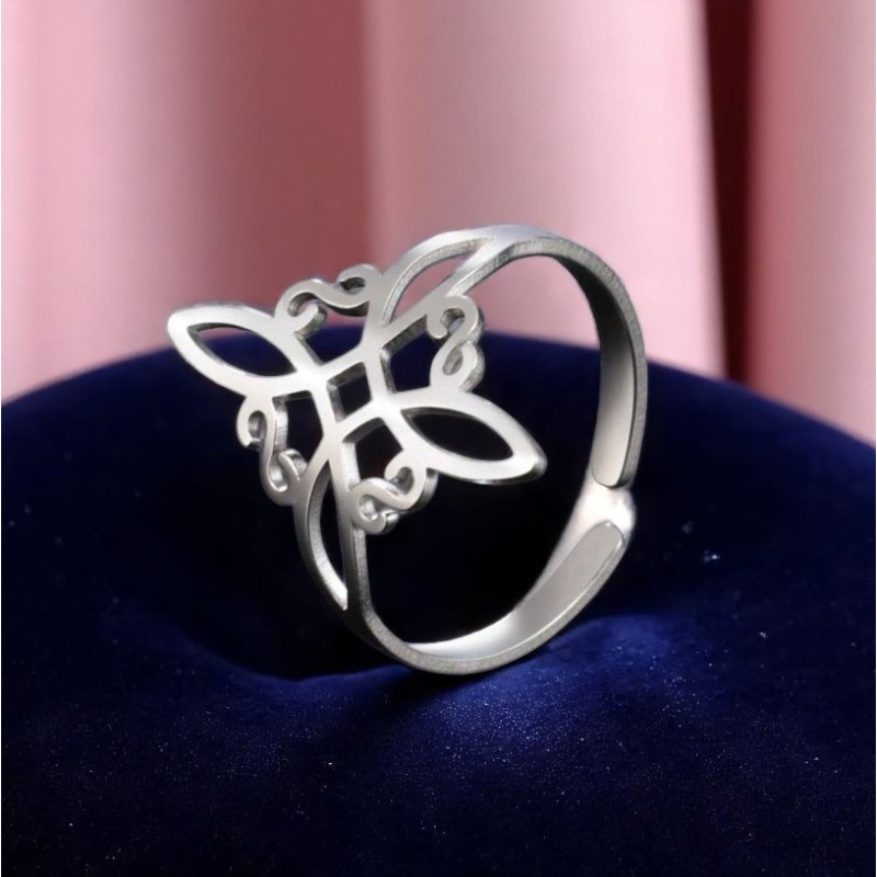 Bague ajustable nœud de sorcière argenté Acier