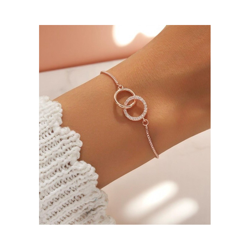 Bracelet coulissant anneaux entrelacés doré rose Plaqué or