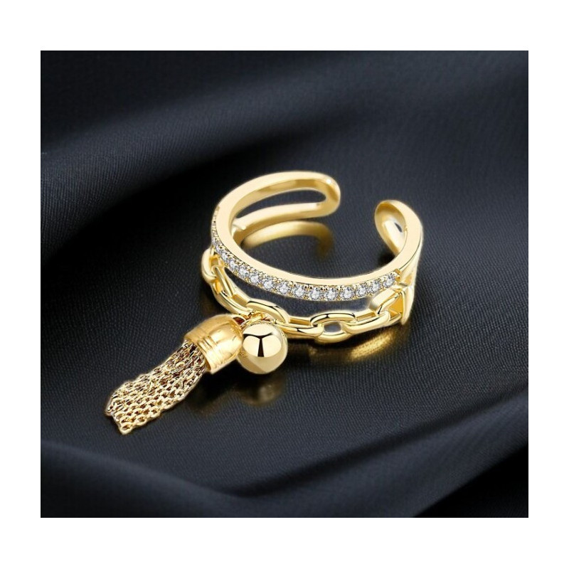Bague ajustable dorée avec franges