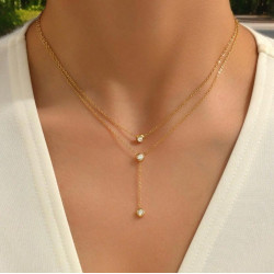 Collier double doré zircon Plaqué or