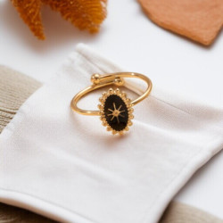 Bague ajustable dorée et noire baroque Acier