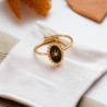 Bague ajustable dorée et noire baroque Acier