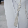 Collier sautoir argenté mandala ajouré et franges