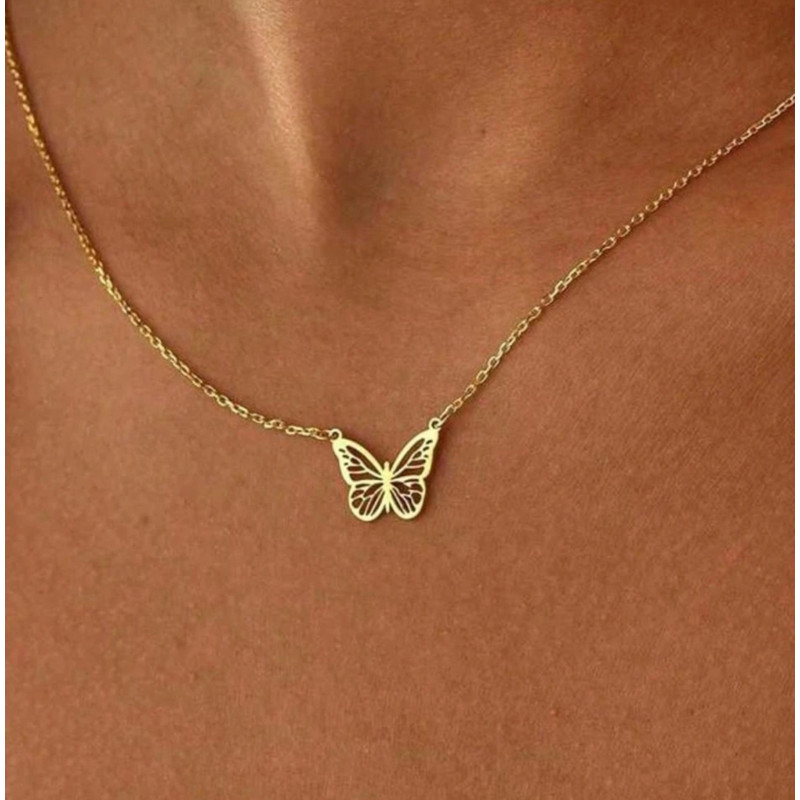 Collier doré papillon ajouré Acier