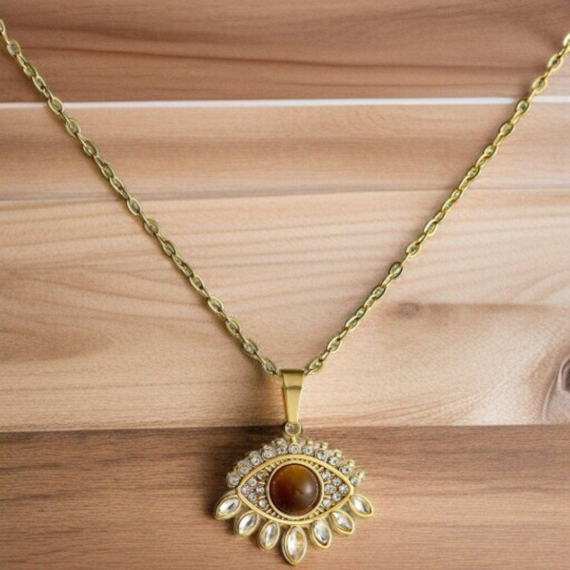Collier doré oeil de tigre Plaqué or