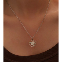 Collier argenté fleur hibiscus Acier