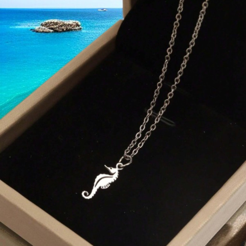 Collier argenté hippocampe acier
