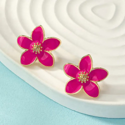 Clous d'oreilles fleur rose fuchsia