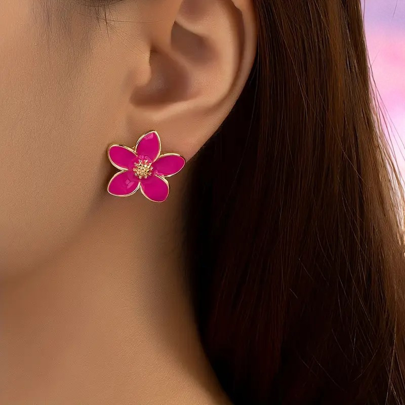 Clous d'oreilles fleur rose fuchsia