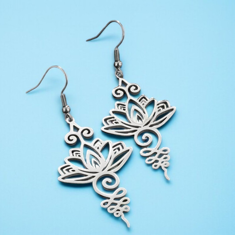 Boucles d'oreilles argentées lotus Acier