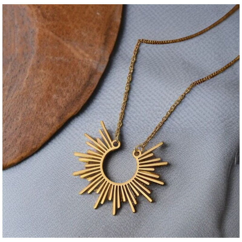 Collier doré demi-soleil éclatants Acier