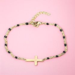 Bracelet croix doré et noir Acier