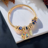 Bracelet charms doré arbre de vie et œil bleu Acier