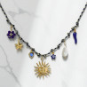 Collier tressé bleu foncé avec soleil