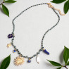 Collier tressé bleu foncé avec soleil