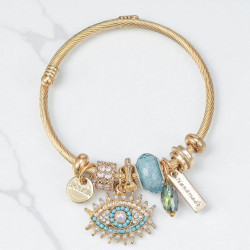 Bracelet charms doré œil bleu azur Acier