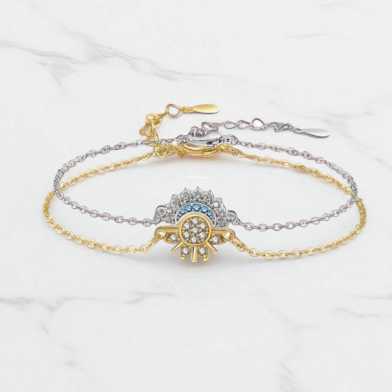 Ensemble deux bracelets soleil et lune doré et argenté