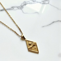 Collier doré losange soleil et lune Acier