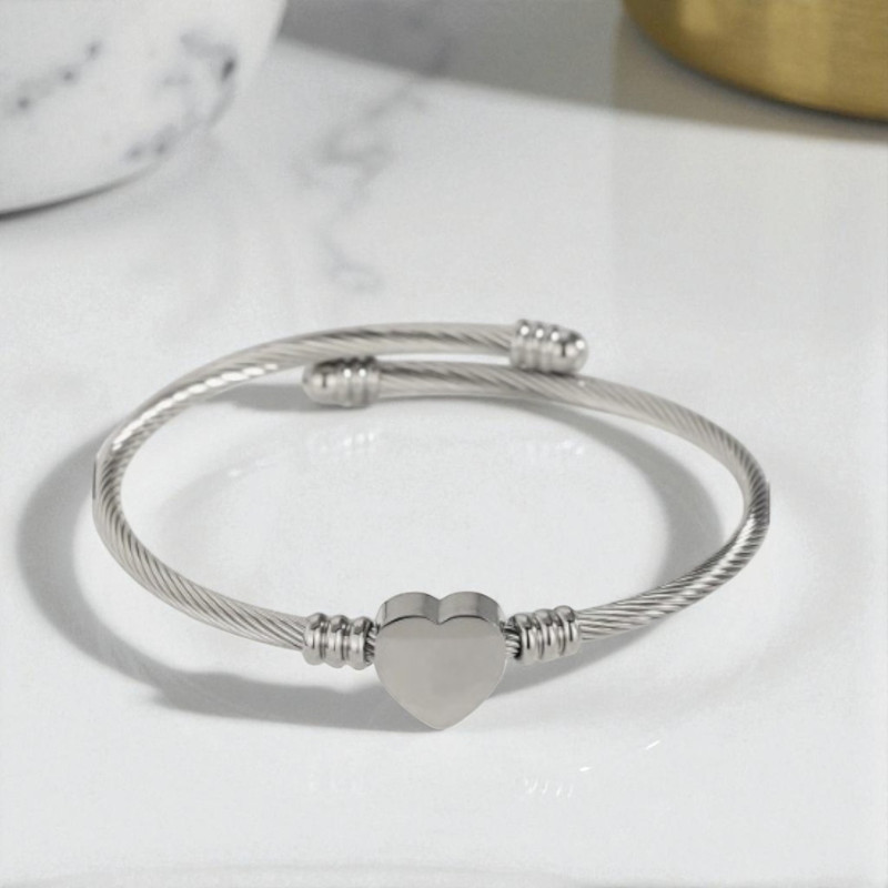 Bracelet jonc coeur argenté Acier