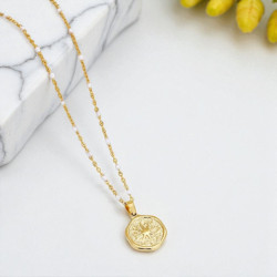 Collier doré et blanc médaillon étoilé Plaqué or