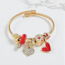 Bracelet charms doré coeur rouge Acier