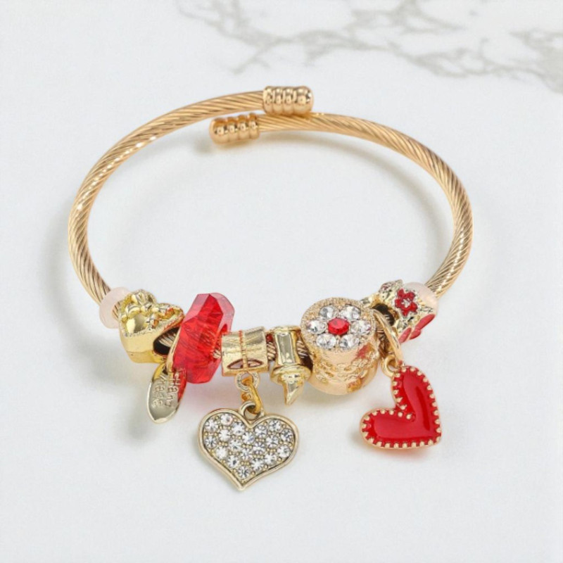 Bracelet charms doré coeur rouge Acier