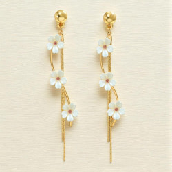 Boucles d'oreilles fleurs blanches torsadées Acier